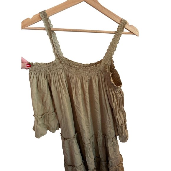 Forever 21 Mini Dress Off the Shoulder Olive Green Women's Size Small Cottagecor - Picture 2 of 4